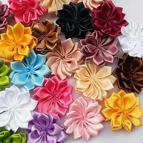 Chenkou Craft 28pcs (1 1/2") 40mm Mix Ribbon Flowers Bows Crafts Sewing Appliques Wedding Decor (Flower(A0214)) - Image 5