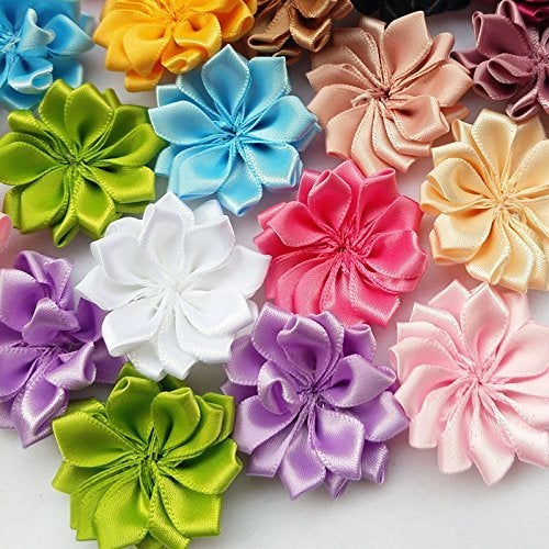 Chenkou Craft 28pcs (1 1/2") 40mm Mix Ribbon Flowers Bows Crafts Sewing Appliques Wedding Decor (Flower(A0214)) - Image 4