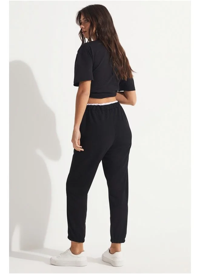 جون June Elastic Waist Trouser Black