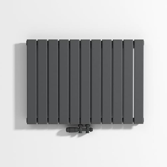 DESIGNER RADIATOR MIDDLE CONNECTION, FLAT RADIATOR 600 X 836 MM, ANTHRACITE, SINGLE LAYER WALL RADIATOR FOR LIVING ROOM AND BEDROOM, PANEL RADIATOR