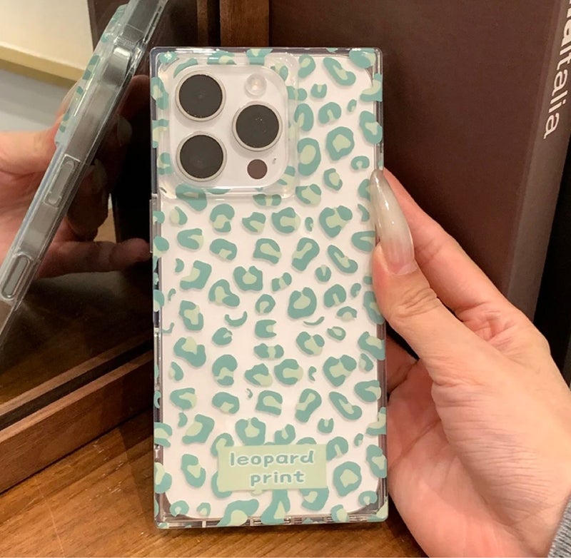 جراب هاتف Apple iPhone 14 Pro Max، مصنوع من مادة TPU شفافة مقاومة للصدمات، بتصميم عصري وإبداعي، يغطي الشاشة بالكامل، بنقشة جلد النمر الأخضر، جراب هاتف مربع ناعم مقاوم للسقوط - Image 2
