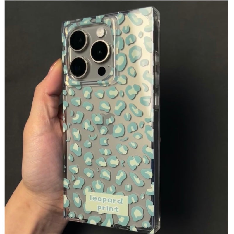 جراب هاتف Apple iPhone 14 Pro Max، مصنوع من مادة TPU شفافة مقاومة للصدمات، بتصميم عصري وإبداعي، يغطي الشاشة بالكامل، بنقشة جلد النمر الأخضر، جراب هاتف مربع ناعم مقاوم للسقوط - Image 3