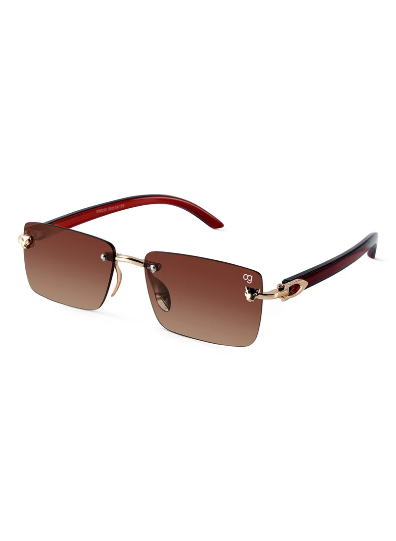 Woggles Xylo Brown Rimless Rectangle Sunglasses |Men &amp; Women|100% UV Protection