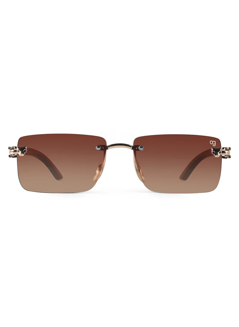 Woggles  Xylo Brown Rimless Rectangle Sunglasses |Men &Women|100% UV Protection  | Best Price UAE