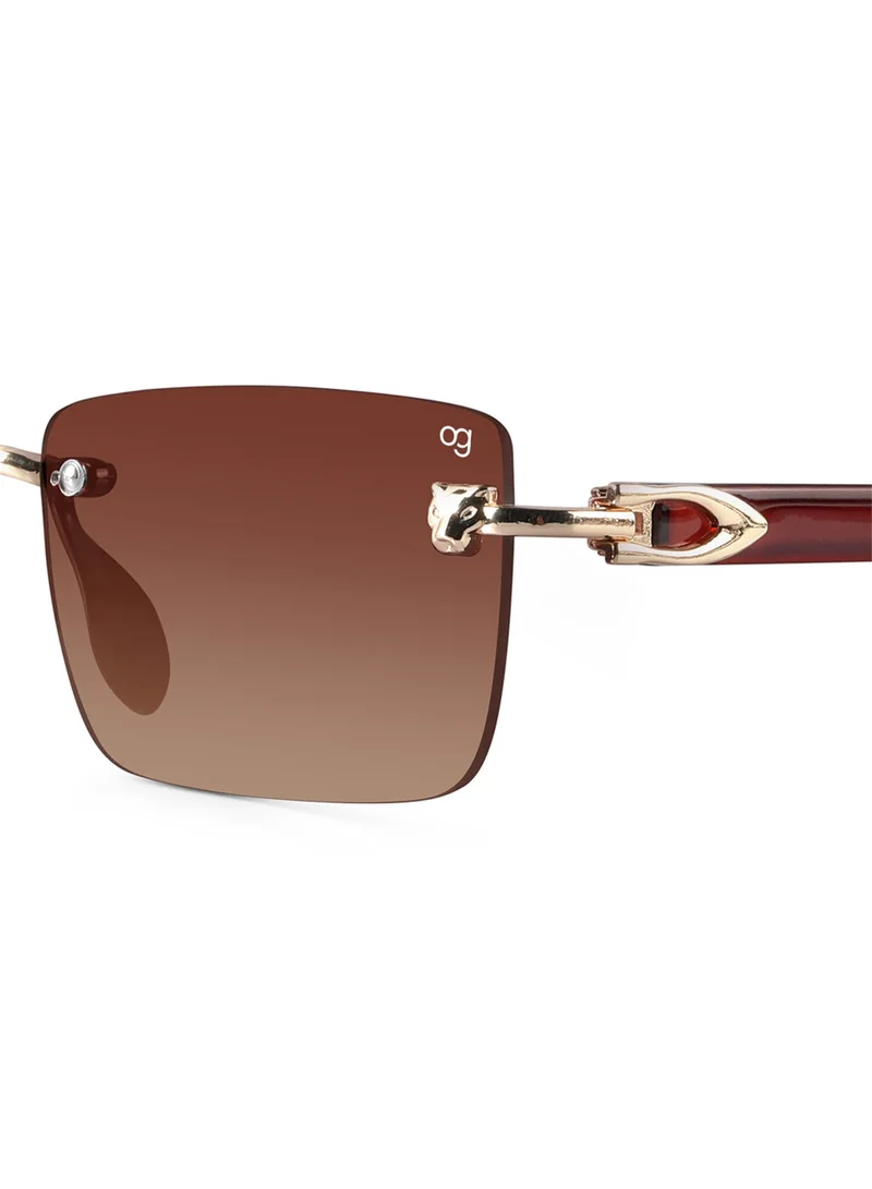 Woggles  Xylo Brown Rimless Rectangle Sunglasses |Men &Women|100% UV Protection  | Best Price UAE