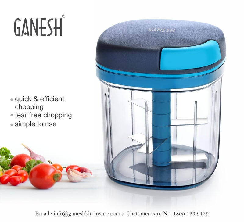 Ganesh Multipurpose Plastic Vegetable Master Chopper with 5 Stainless Steel Blades Blades for Effortlessly Chopping Vegetables and Fruits for Your Kitchen, XL Large Jumbo Chopper (900 Ml) - Image 2