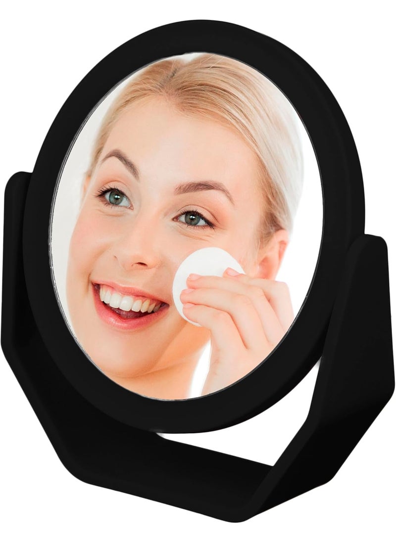Expressions EXPRESSIONS Premium Soft Touch Rotating Mirror with 1x/2x Magnification - Round Black Vanity Mirror, Handheld or Tabletop Mirror, Magnification Makeup Mirror, Small Desk Mirror or Travel Mirror 