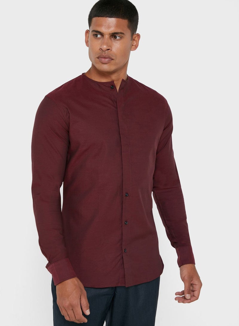 87Origins Grandad Collar Regular Fir Shirt - Image 1