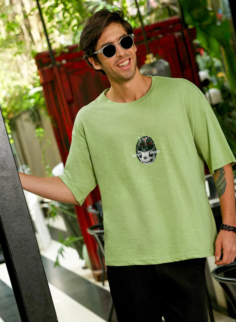 CAHOOT Men's Green Plain/Basic T-Shirt For Casual Wear | Crew Neck | Long Sleeve | Pull On Closure | Cotton Blend T-Shirt Crafted With Comfort Fit For Everyday Wear