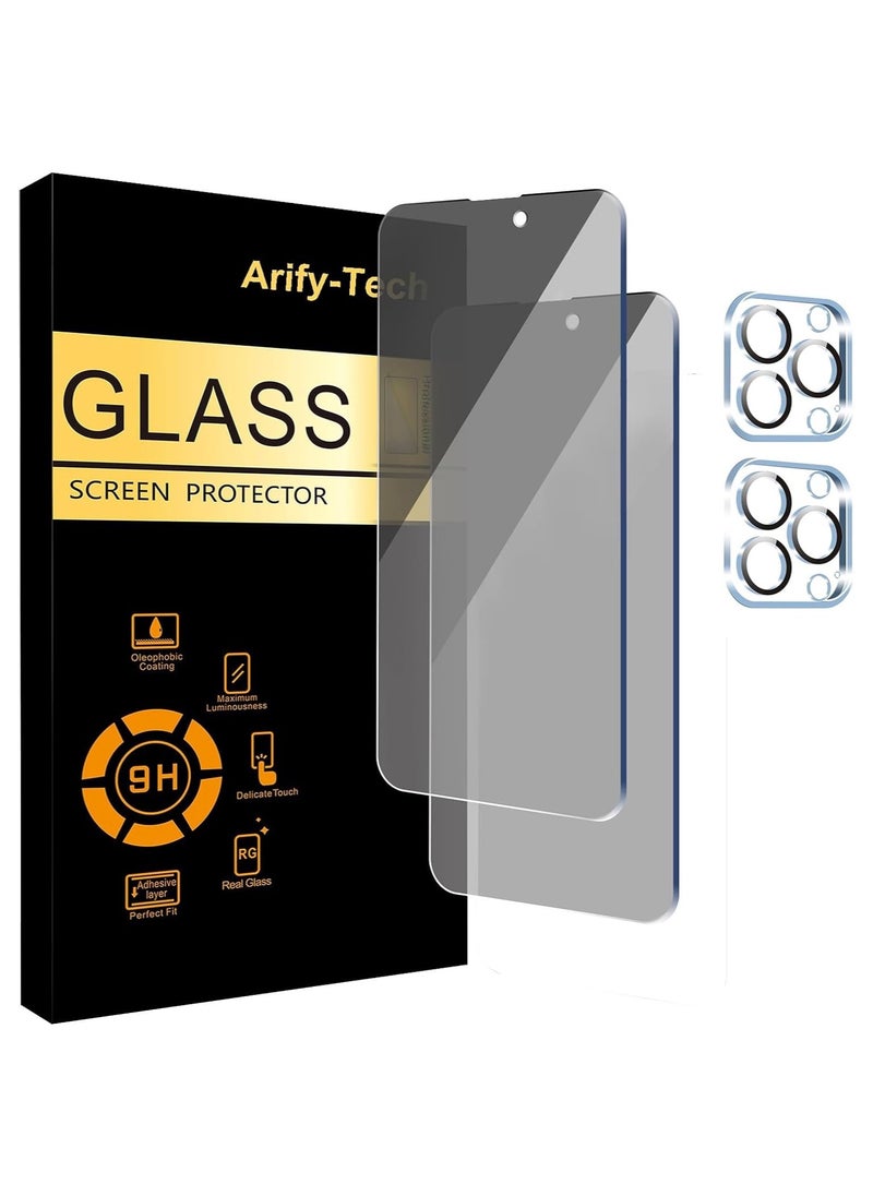 Arify-Tech Privacy Full Coverage Screen Protector for iPhone 15 Pro Max 6.7-inch with Camera Lens Protector, Anti-Spy Tempered Glass Film, 2-Pack Each  - Image 1