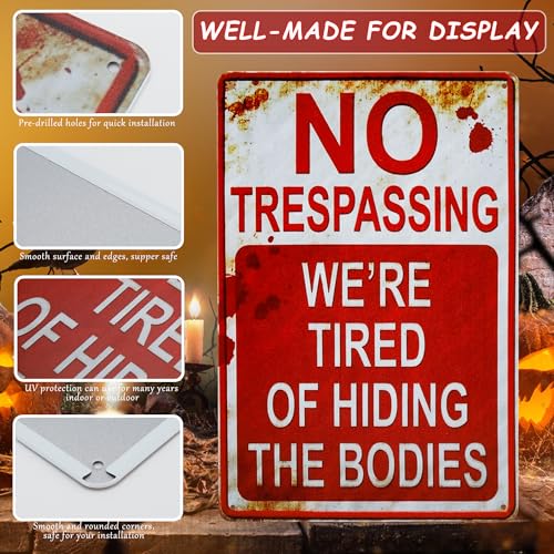 Wonderwin 2 Pack Retro Metal Signs Decorations, 8” x 12” Indoor Outdoor Vintage Bar Decor Yard Signs, Beware of Well Just Beware & No Trespassing - Image 3