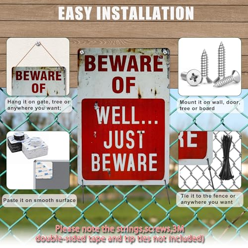 Wonderwin 2 Pack Retro Metal Signs Decorations, 8” x 12” Indoor Outdoor Vintage Bar Decor Yard Signs, Beware of Well Just Beware & No Trespassing - Image 4