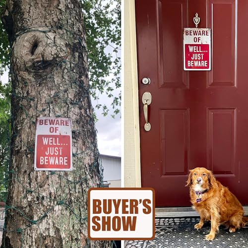 Wonderwin 2 Pack Retro Metal Signs Decorations, 8” x 12” Indoor Outdoor Vintage Bar Decor Yard Signs, Beware of Well Just Beware & No Trespassing - Image 5