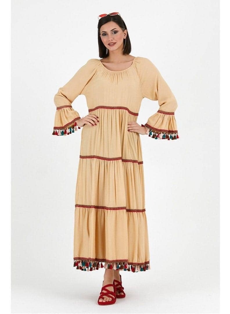 Viscose freesize dress with multicolor tussels  - Image 1