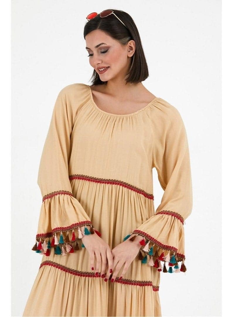 Viscose freesize dress with multicolor tussels  - Image 2