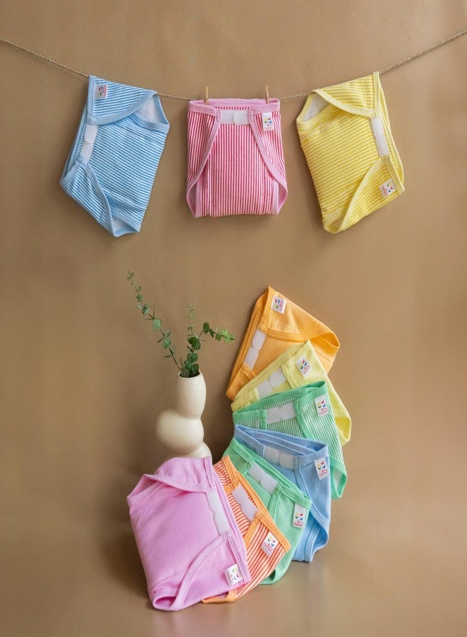 Tinycare New Born Baby's Cloth Nappies For Kids & Infants, Ultra Soft Knitted Striped Prints with Cushion comfort Velcro Langot/Nappy/Diapers (Pack of 10) Washable and Reusable-Size-M - Image 4