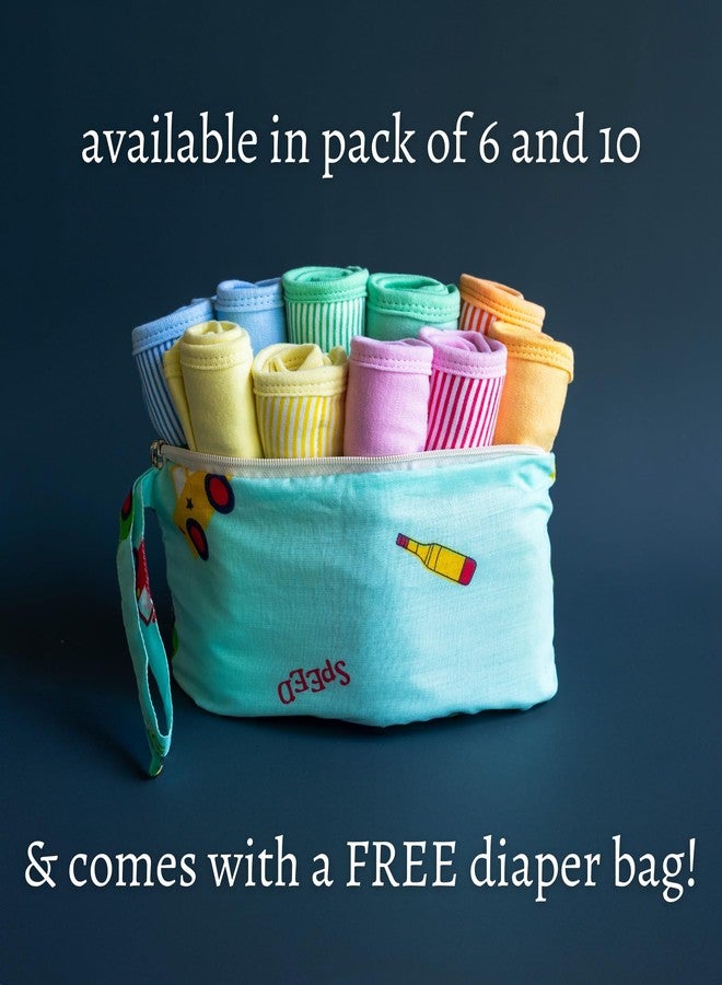 Tinycare New Born Baby's Cloth Nappies For Kids & Infants, Ultra Soft Knitted Striped Prints with Cushion comfort Velcro Langot/Nappy/Diapers (Pack of 10) Washable and Reusable-Size-M - Image 5