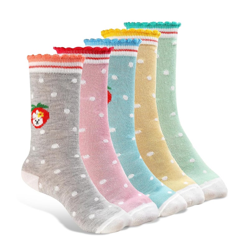 Texton Texlon Kids Calf Length Cotton Spandex Socks For Girls (Pack of 5)(Multicolor) - Image 1