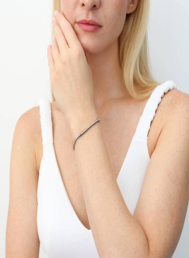 بيركيل سوار تنس أنيق من الفضة الإسترلينية عيار 925 مرصع بالزركونيا المكعبة ذات القطع الدائرية، من بيريكل، للنساء، مقاس 6-10 بوصات، مطلي بالروديوم - Image 5