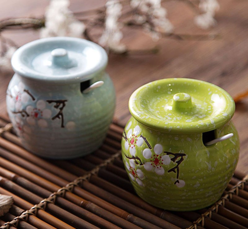 123Arts Ceramic Flower Sugar Bowl Seasoning Pot Salt Pepper Storage Jar with Lid And Spoon - Image 5