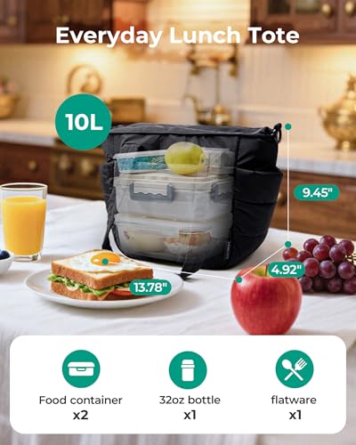 BAGSMART Lunch Bag Women Small Insulated Tote with Lunch Compartment Quilted Lightweight Puffy Tote Bag for Work Travel Outdoor Beige - Image 3