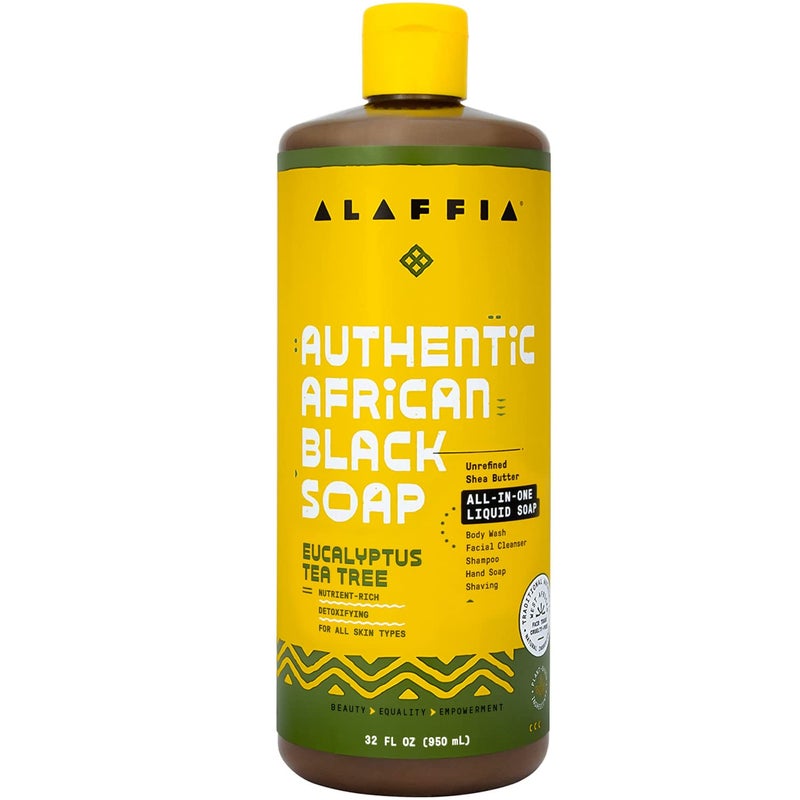Alaffia صابونة أفريقية أصلية من ألافيا، شجرة الكافور، 2-عبوة – منظف مرطب شامل للوجه واليدين والجسم والشعر، 32 أوقية لكل واحدة - Image 1