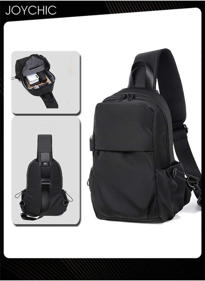 Joychic - Men's Chest Bag Casual Crossbody Bag Outdoor Sports Travel Portable One Shoulder Bag Business Waterproof and Wear Resistant Daypack with USB Charging Port Black - Image 1