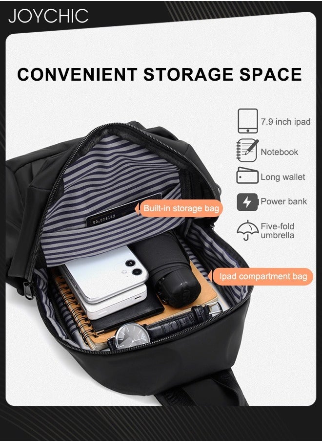 Joychic - Men's Chest Bag Casual Crossbody Bag Outdoor Sports Travel Portable One Shoulder Bag Business Waterproof and Wear Resistant Daypack with USB Charging Port Black - Image 1