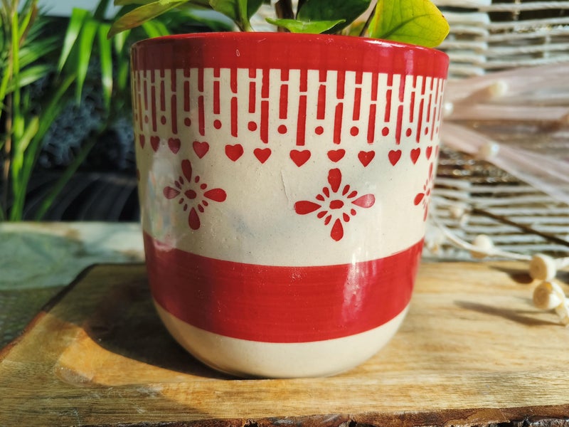 Niyara Ceramic Combo planters Pot for Home Garden Balcony Set of 2, Apple 6 & 4 inch (Red Chivarly) - Image 4