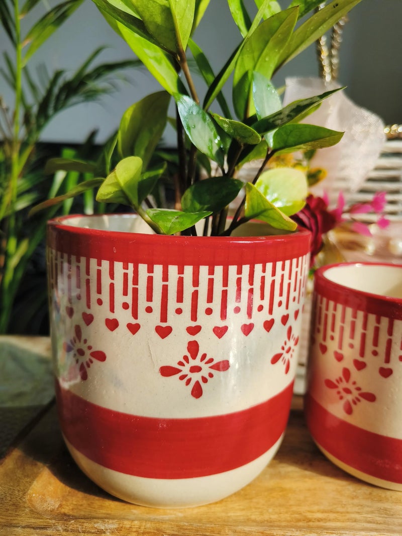 Niyara Ceramic Combo planters Pot for Home Garden Balcony Set of 2, Apple 6 & 4 inch (Red Chivarly) - Image 5