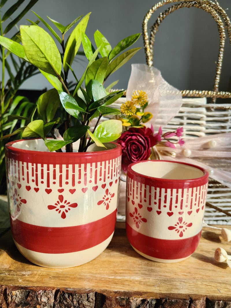 Niyara Ceramic Combo planters Pot for Home Garden Balcony Set of 2, Apple 6 & 4 inch (Red Chivarly) - Image 2