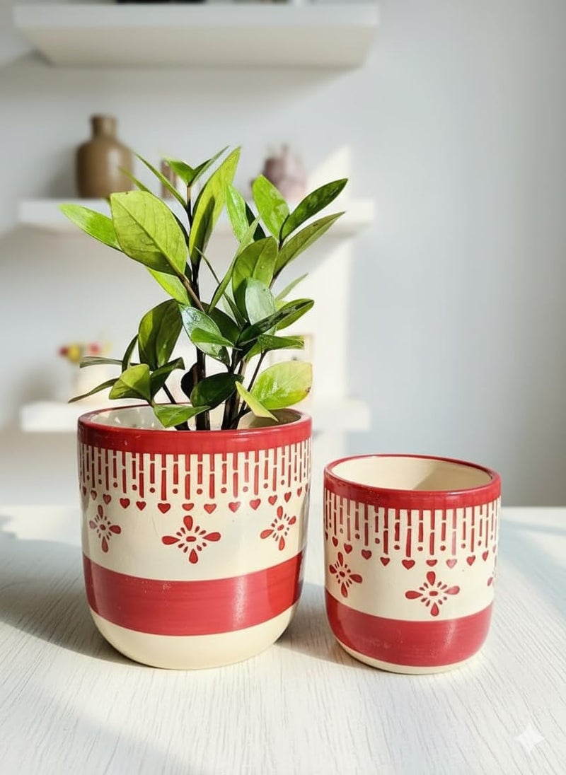 Niyara Ceramic Combo planters Pot for Home Garden Balcony Set of 2, Apple 6 & 4 inch (Red Chivarly) - Image 1