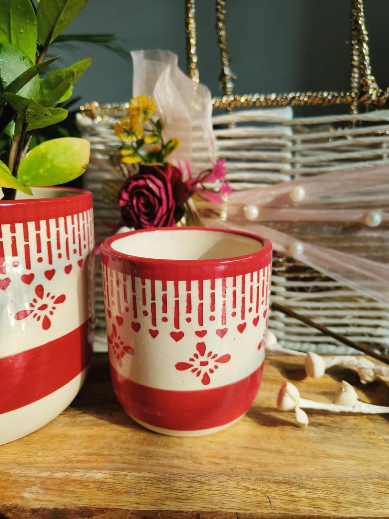 Niyara Ceramic Combo planters Pot for Home Garden Balcony Set of 2, Apple 6 & 4 inch (Red Chivarly) - Image 3