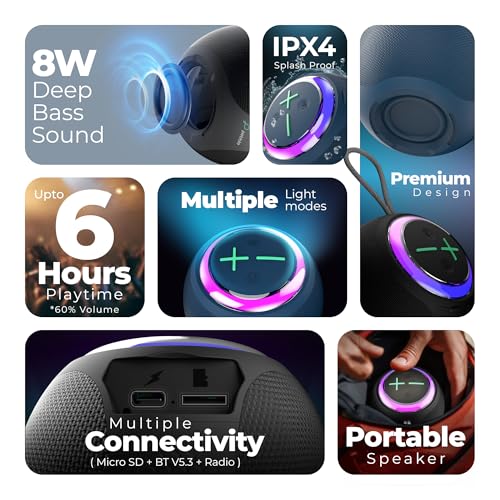 Pebble Boom 8W Bluetooth Speaker | Deep Bass | RGB LED | Bluetooth 5.3 | Voice Assistant | TWS Connectivity | 6 Hours Battery | Stylish Premium Design - Image 2