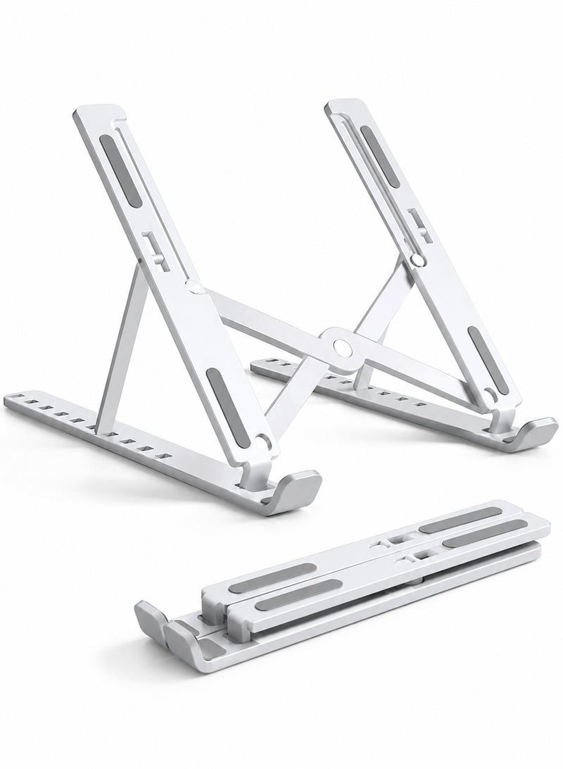 PEI  AN Laptop Stand with 10-Level Adjustable Height for Ergonomic Desk, Foldable Portable Laptop Stand for Travel, Laptop Riser with Ventilated Cooling for MacBook Air Pro Dell XPS HP (Silver) - Image 1