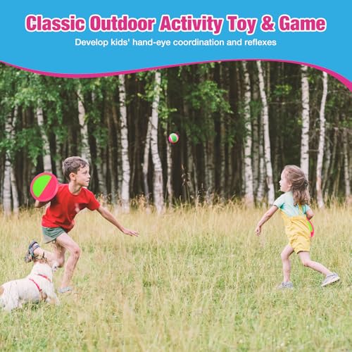 Qrooper Kids Outdoor Toys - Toss and Catch Game Set, Outside Yard Camping Beach Pool Toys Games for Boys Girls 3 4 5 6 7 8 9 10 Year Old, 4 Paddles 4 Balls (Pink+Pink) - Image 3