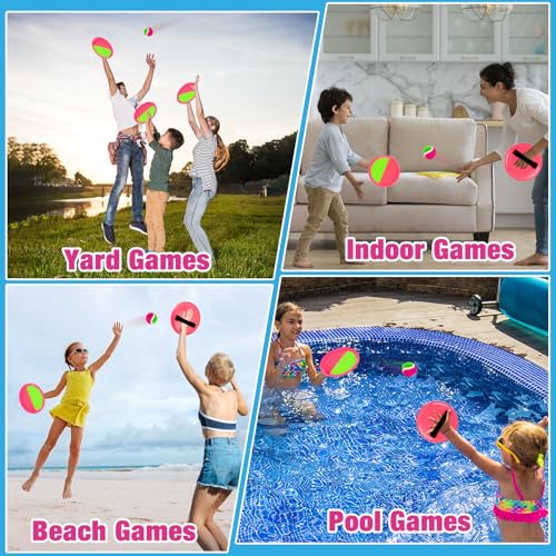 Qrooper Kids Outdoor Toys - Toss and Catch Game Set, Outside Yard Camping Beach Pool Toys Games for Boys Girls 3 4 5 6 7 8 9 10 Year Old, 4 Paddles 4 Balls (Pink+Pink) - Image 5