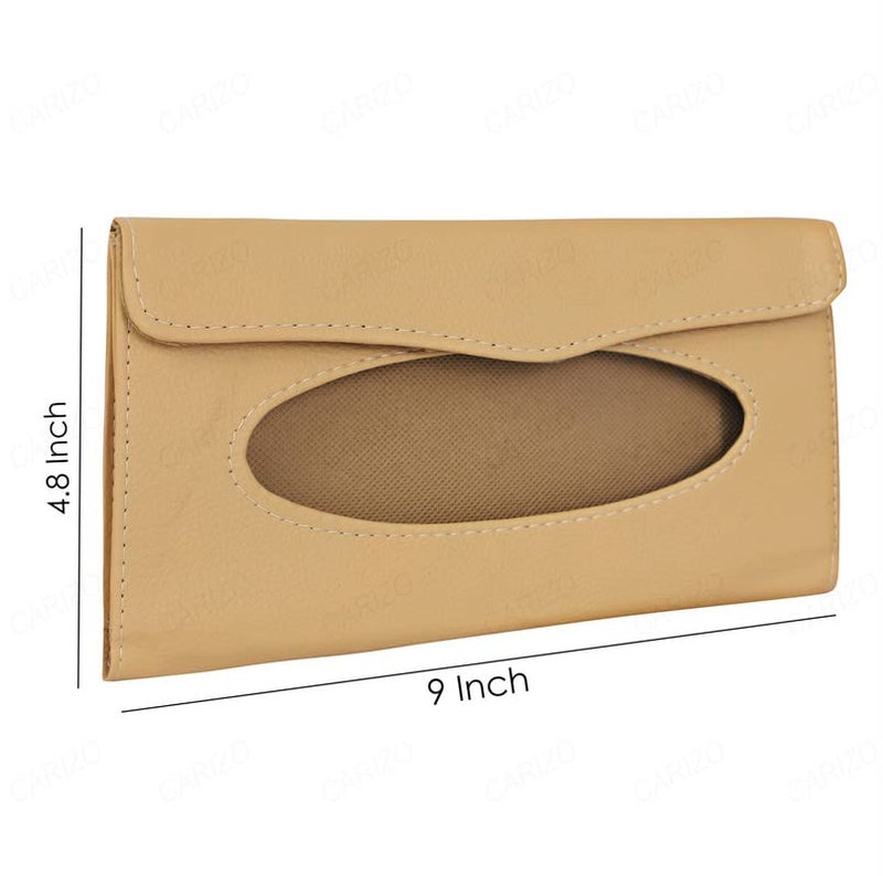 CARIZO Sun Visor Car Tissue Holder, Car Mask Holder, Premium Beige Leather Car Mask Dispenser, Sun Visor Napkin Holder Compatible with Maruti Suzuki Gypsy MG-410 - Image 4