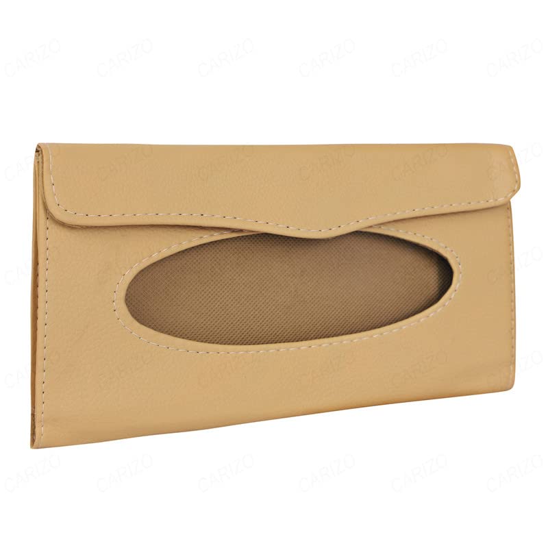 CARIZO Sun Visor Car Tissue Holder, Car Mask Holder, Premium Beige Leather Car Mask Dispenser, Sun Visor Napkin Holder Compatible with Maruti Suzuki Gypsy MG-410 - Image 3
