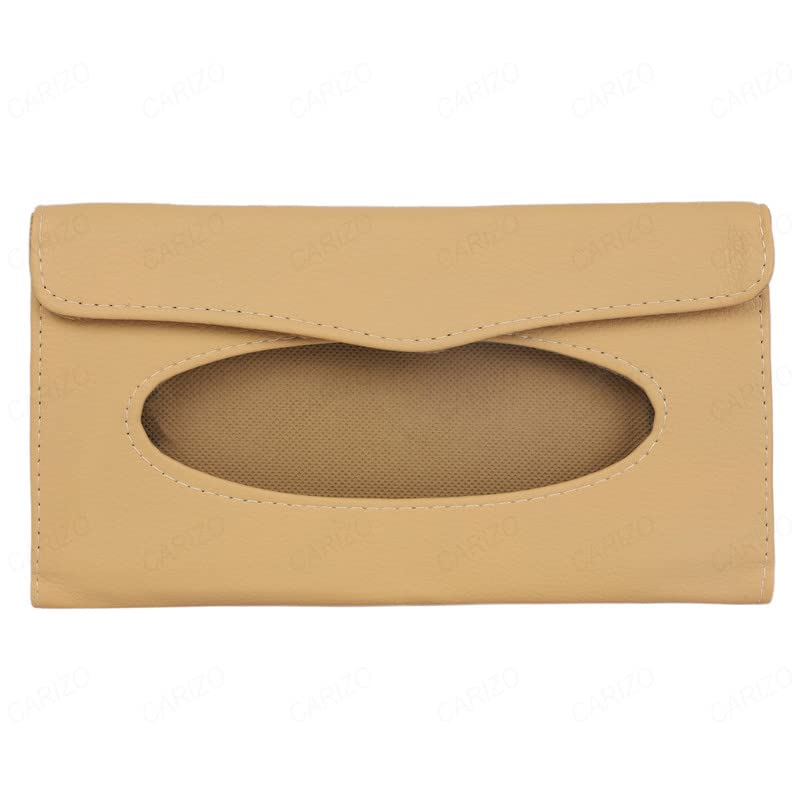 CARIZO Sun Visor Car Tissue Holder, Car Mask Holder, Premium Beige Leather Car Mask Dispenser, Sun Visor Napkin Holder Compatible with Maruti Suzuki Gypsy MG-410 - Image 2