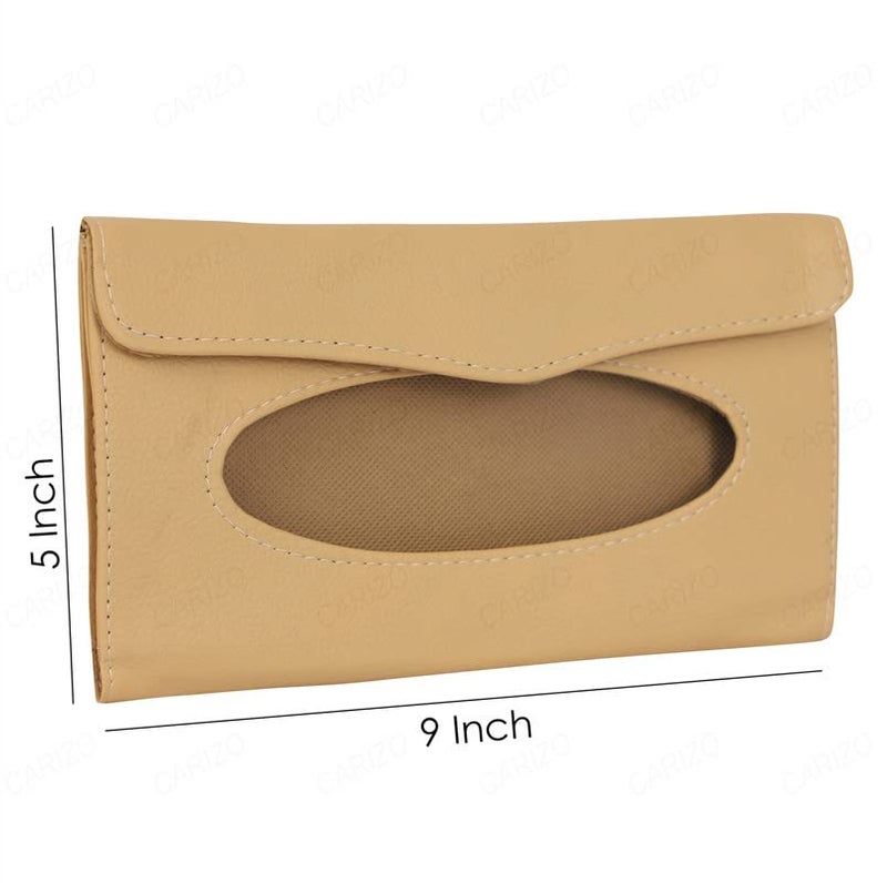 CARIZO Sun Visor Car Tissue Holder, Car Mask Holder, Premium Beige Leather Car Mask Dispenser, Sun Visor Napkin Holder Compatible with Maruti Suzuki Gypsy MG-410 - Image 5