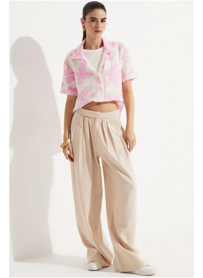 جون June Women Viscose Blend Fited Crop Shirt Pink