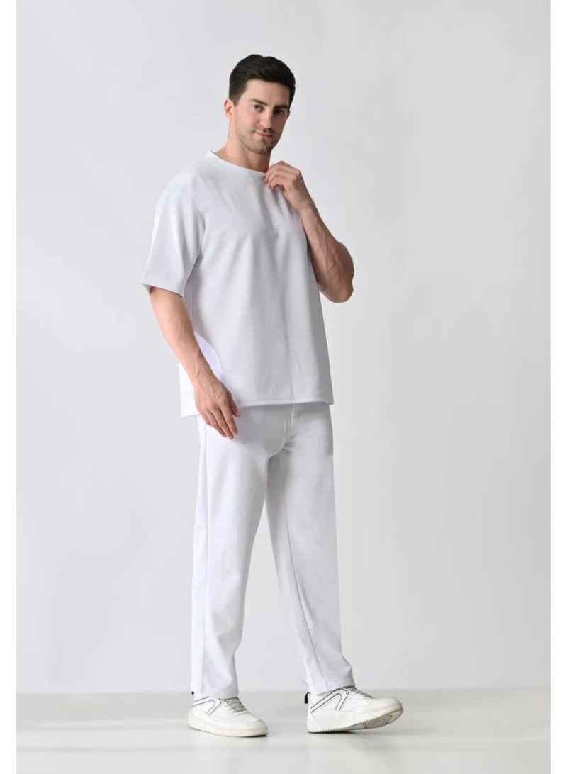 أوبيروت طقم رجالي أبيض أنيق مكوّن من قميص وبنطال متطابقين - Image 2