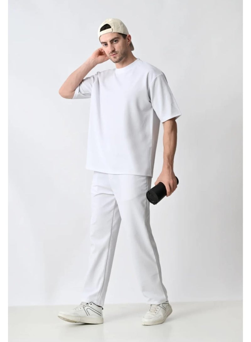 أوبيروت طقم رجالي أبيض أنيق مكوّن من قميص وبنطال متطابقين - Image 5