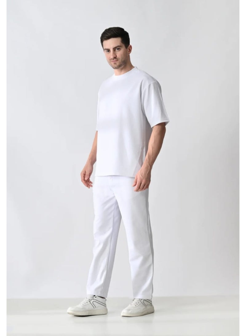 أوبيروت طقم رجالي أبيض أنيق مكوّن من قميص وبنطال متطابقين - Image 4