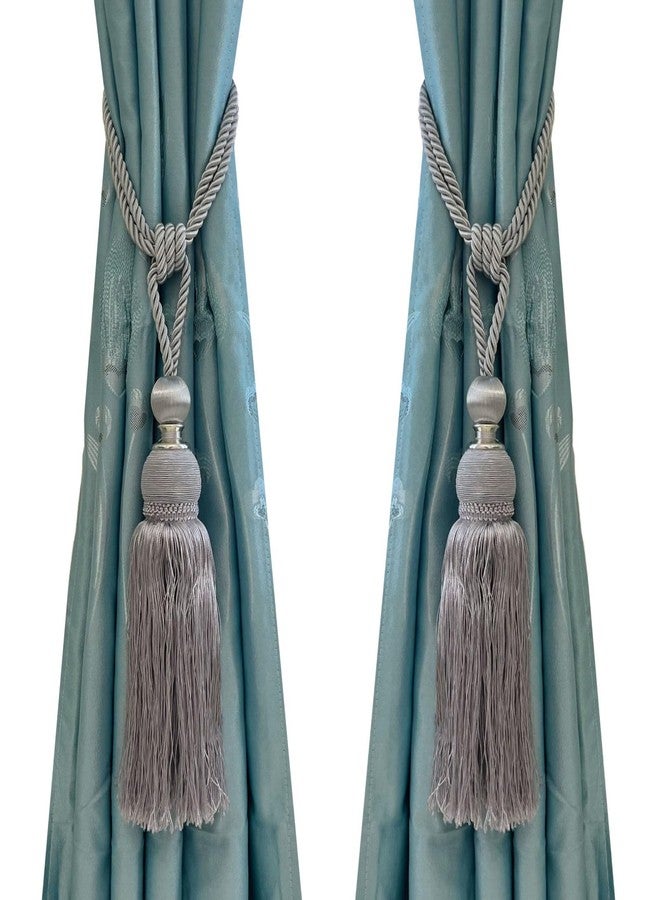 SWTool Selling Wonderful Curtain Holdbacks Curtains Tiebacks Home Decorative Braided Buckle Fastener Accessories Window Drapery Ball Tassels Tiebacks, Set of 2 (Silver Grey) - Image 1