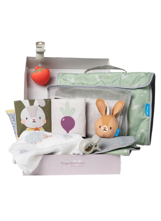 Taf Toys Outdoor Developmental kit, 7 Products Bamboo Swaddle, Baby Soft Book, Pacifier case, Changing mat, Carry Bag, rattling Toy Best for Newborns & up Development Montessori Infant Toys 0-6 Months Babies  - Image 1