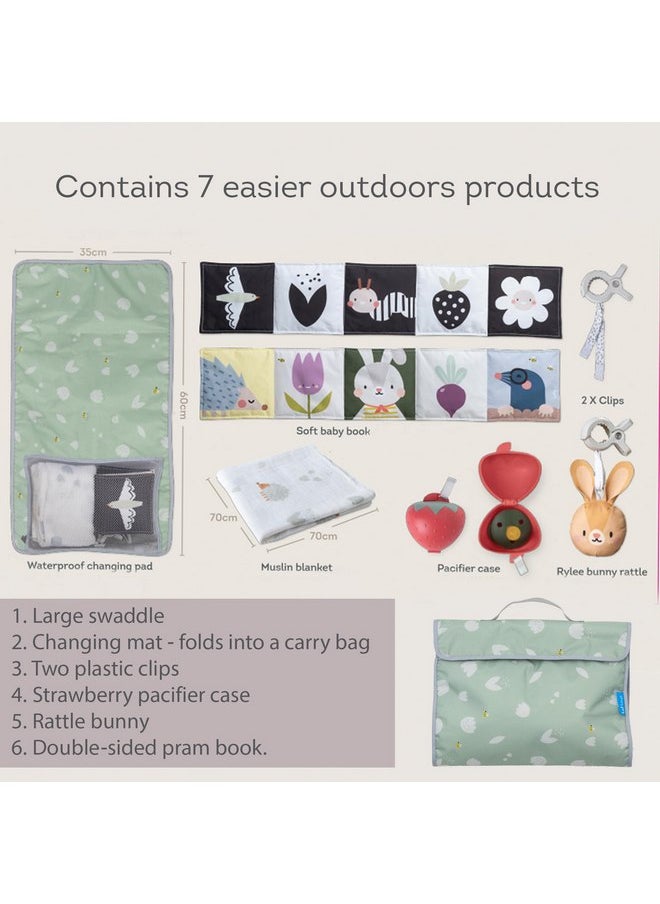 Taf Toys Outdoor Developmental kit, 7 Products Bamboo Swaddle, Baby Soft Book, Pacifier case, Changing mat, Carry Bag, rattling Toy Best for Newborns & up Development Montessori Infant Toys 0-6 Months Babies  - Image 2