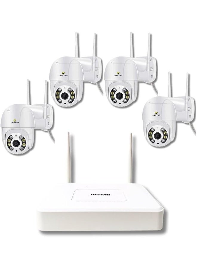 JORTAN JT-8276-4PXM 4-Channel Full Color WiFi IP Smart Security Camera System, Wireless NVR Kit with 4 Outdoor PTZ Cameras, Two-Way Audio, H.265 Video Compression, Color Night Vision, Remote Viewing, IP66 Waterproof - Image 1