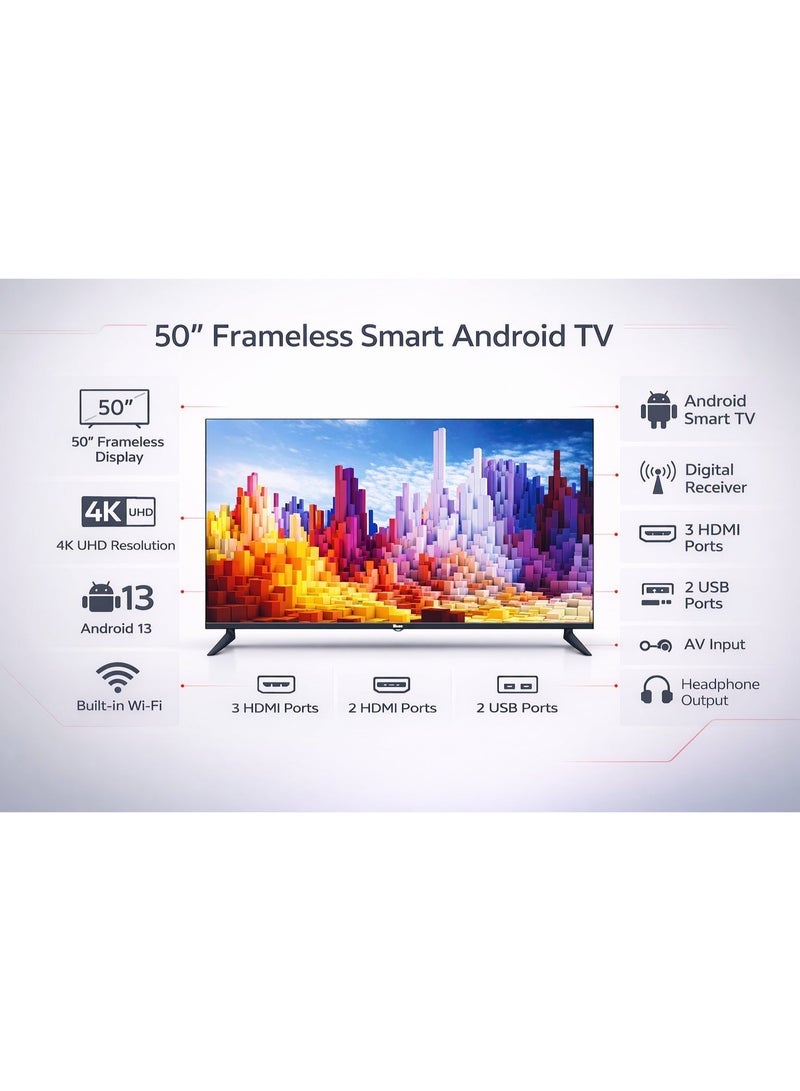 هوهو تلفزيون ذكي مقاس 50 بوصة، بدقة عرض 4K ألترا إتش دي، بدون إطار، موديل HS5006SFL - Image 4
